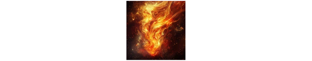 Illustration de l’élément Feu en astrologie, représentant la passion, l’énergie et l’action, avec des flammes dorées et une aura mystique