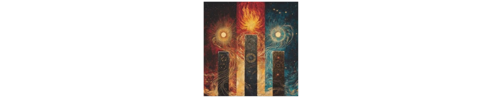 Illustration des trois modes astrologiques en astrologie : Cardinal, Fixe et Mutable, représentant les différentes dynamiques des signes du zodiaque.