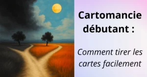 Illustration symbolique pour débuter en cartomancie : deux chemins sous la lumière.