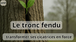 mniature d un arbre avec une fissure causé par la foudre, le recit du tronc fendu aime etre